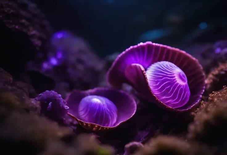 8k underground molluscs with purple lights in the background