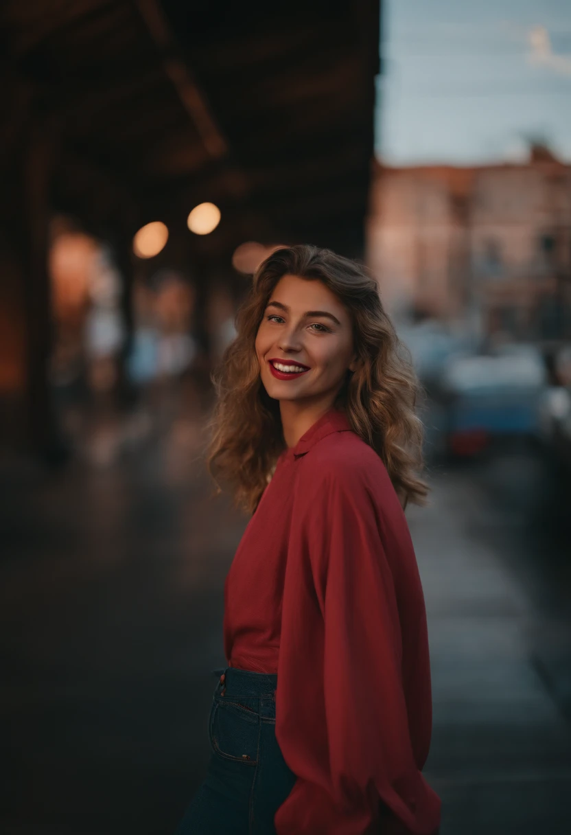 Un primer plano de un KFUKVF-1990, sonriente, con cabello azul y rosa, Un retrato de personaje, inspirado por Cindy Sherman, Unsplash, red and cinematic lighting, Retrato de una joven adolescente, Retrato de ojo de pez, XF35mmF1.4 R, ƒ/2.8, 35.0 mm, 1/200,...