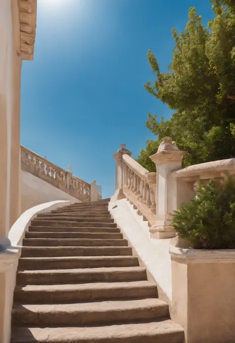 blue sky and in the sky a door and a beautiful staircase that refers to royalty