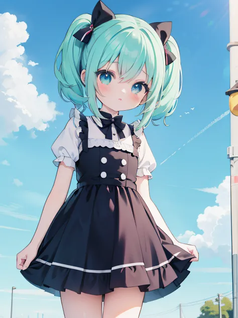 Garota anime com cabelo azul e vestido branco posando para uma foto, menina anime bonito, estilo anime 4K, Mikudayo, small curvy loli, visual anime de uma menina bonito, splash arte anime loli, Cute anime waifu in a nice dress, menina anime bonita, retrato...