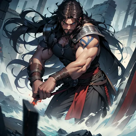 Berserker Viking Man. Dark Hair. Very Long Hair. Beautiful Hair.