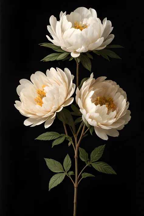 (best quality:1.2), (detailed:1.2), (masterpiece:1.2), vintage botanical illustrations of black peonies (1770 1775) in high resolution by John Edwards