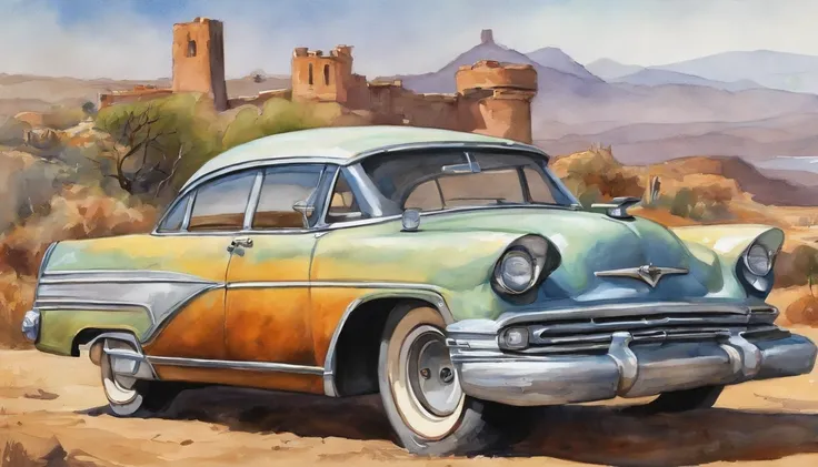 there is a cartoon old car retro futuristic parked on the side of the road, 1998, 1 9 99, vintage car, 1 9 98, 1 9 99, 2000, vintage cars, 1 9 98, 1 9 99, 2000, a wide full shot. illustration. realist. 3d. mega man game style.