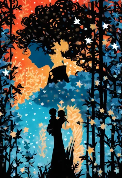 (Silhouette Art,cutouts:1.6) (((Paper cutting art,A world where only black exists:1.3) ((Background only))、white, BREAK (Light blue snowflakes) Textured glass background,Arcana World