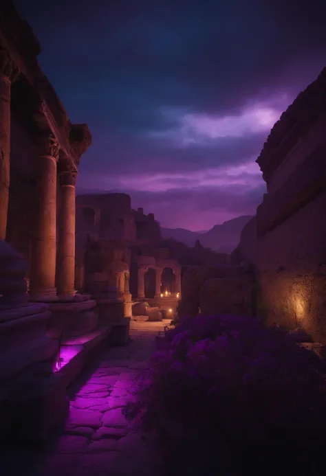 8k romans with purple lights in the ancient world