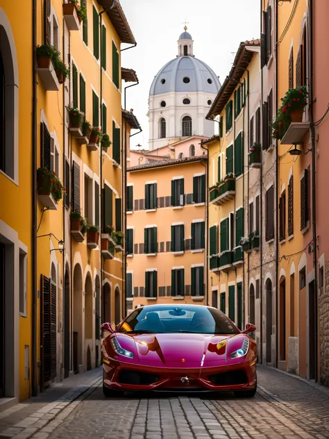 Realistic led 8k italy with a ferrari