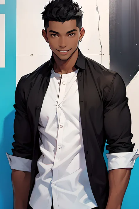 black young man short hair, man, smile, negro, white shirt, black hair, estiloso, young