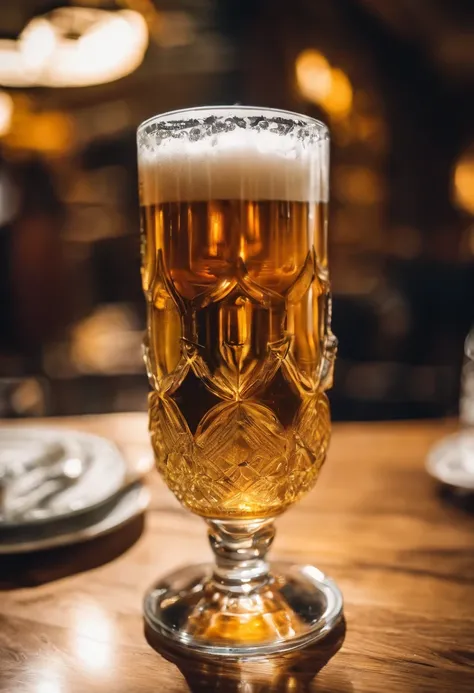 (Beer in a glass in the form of ), A puddle of beer on the table, restaurant, portraite of a, (sharp-focus: 1.2), photo (American Apartment),  in a Parisian coffee shop, (Beautiful reflections: 1.1), Detailed pleats, Delicious testicles, (hard: 1.2), (Mode...