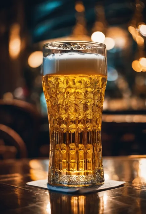 (Beer in a glass in the form of ), A puddle of beer on the table, restaurant, portraite of a, (sharp-focus: 1.2), photo (American Apartment),  in a Parisian coffee shop, (Beautiful reflections: 1.1), Detailed pleats, Delicious testicles, (hard: 1.2), (Mode...