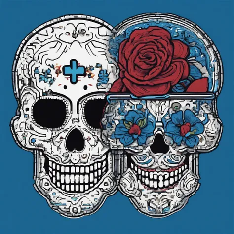 Aimless sugar skull, colors are blue and silver, Masterpiece, Best Quality