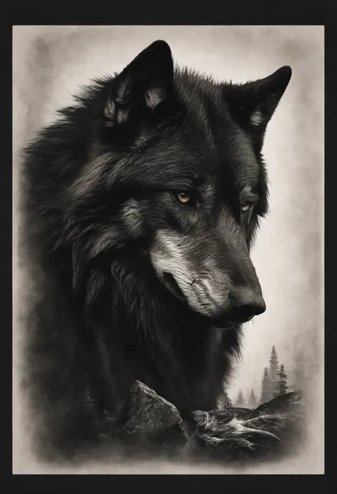 black strong wolf in black costum. smoking in mouthe