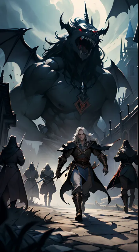 Castlevania Lord of the shadows hyper realistic super detailed Dynamic shot master piece scene cinématique scènes movie Epic Legendary perspective environnement of Lord Dracula leading troops army of demons to battle War hyper realistic Faces correct propo...