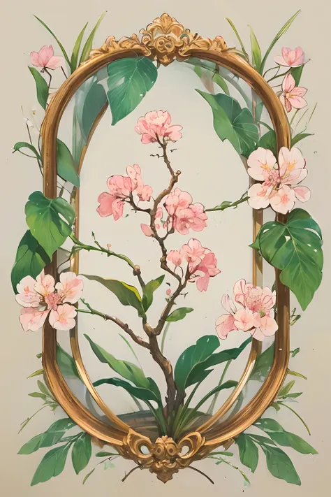 ((Best quality))), ((Ultra-detailed)),((plant illustration)),Botanical diagram，Gongbi style，Meticulous，white backgrounid，water ink, illustrations of cherries and cherry blossom flowers