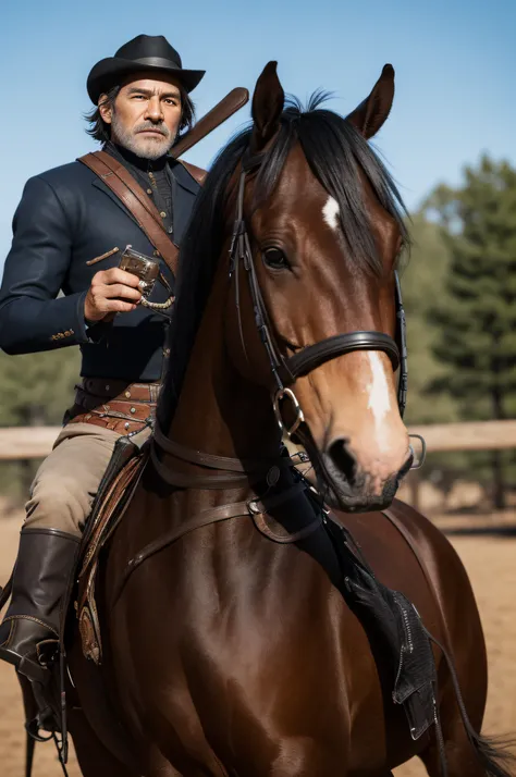 arthur morgan on black american horse.