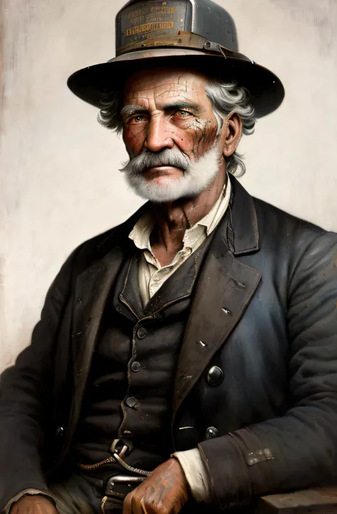 a portrait of an old coal miner in 19th century, beautiful painting with highly detailed face by greg rutkowski and magali villanueve, (the most beautiful portrait in the world:1.5)