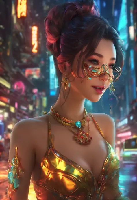 A photorealistic sexy and seductive Chinese woman，30 years old，large heavy breasts, (gloriously beautiful detailed face), Peach blossom eyes，Smoky makeup，Dark eyeshadow，Heavy makeup，white hair，Qi bangs long hair，(detailed face), jewelry，Bracelet，choker nec...