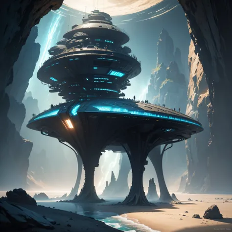 a space ship going into the ocean USO Alien Ship on Planet Earths ocean best quality 8k  a large screen, depicted as a scifi scene, science fiction concept art, 8 k high detail concept art, extirior of an alien spaceship, sci fi concept art, concept art 8 ...