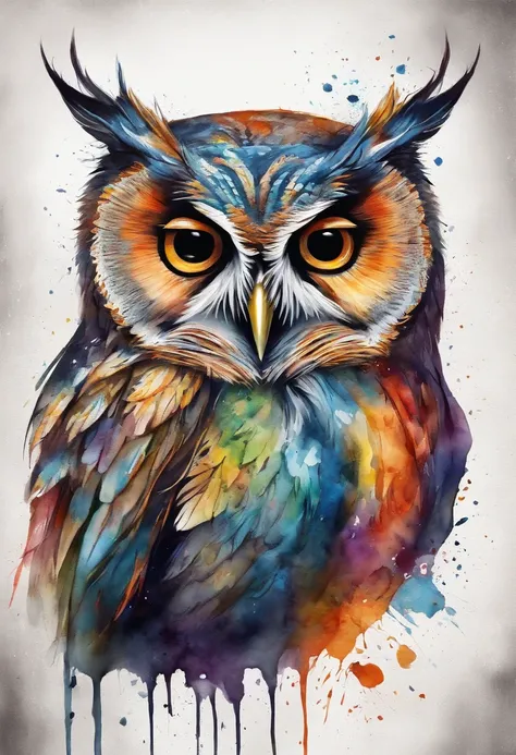 owls、art by、Artistically、3d watercolor abstract,Dark background,High resolution,High quality,Colorful、Hareful、Abstract、colourfull