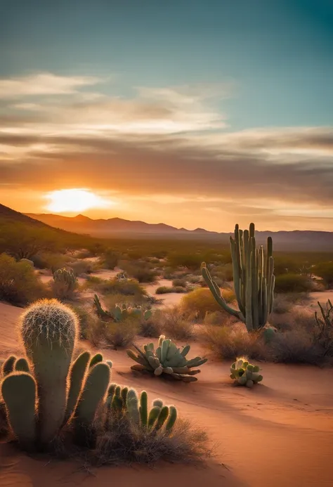 paisagem, Cactus plants in a desert area with a sky background, caatinga, paisagem do deserto, serene desert scenery