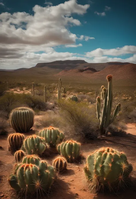 Paisagem, Cactus plants in a desert area with a sky background, caatinga, paisagem do deserto, serene desert scenery