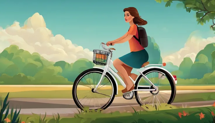 A beautyful teen girl named Alex going to school on a cycle,3d art,vector,illustration