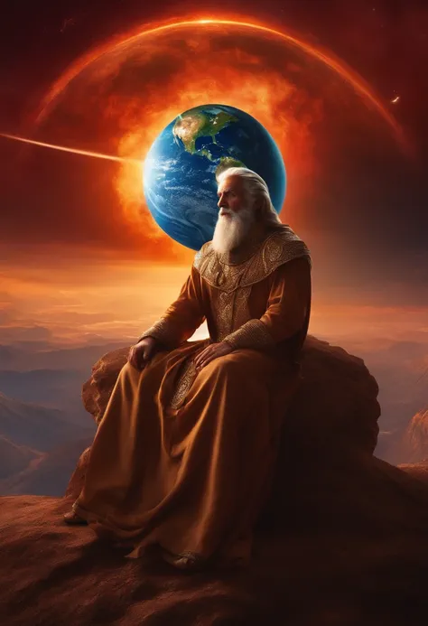 God sitting on his throne looking at planet earth as if he were talking to human beings