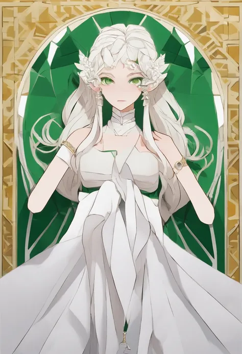 portrait of a hourglass shaped elf with (long white hair behind ear, straight bangs), (necklace, earrings), (glowing eyes, green eyes), (seductive smile:1.3), eye contact, (black embroidered lingerie), cleavage, close to a window, sitting on a chair crosse...