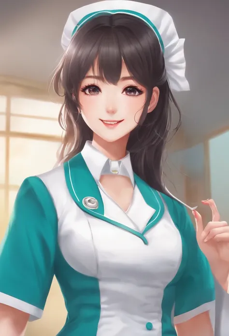 myako hoshino, nurse uniform, happy face,