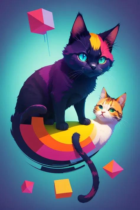 cat digital art cartoon style colorful abstract geometric in high definition