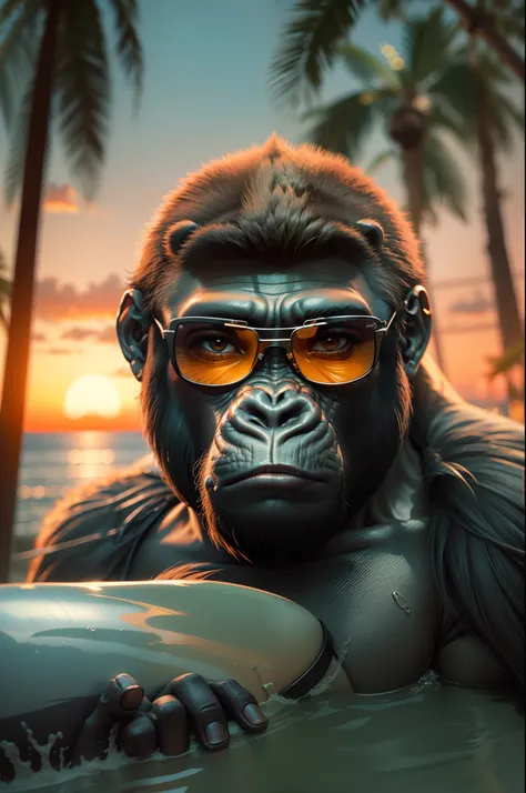 Cool gorilla、Gorilla in sunglasses、Gorilla in a wetsuit、Gorilla Surfing, the golden hour, Enjoy the late sunset, Desportivo、