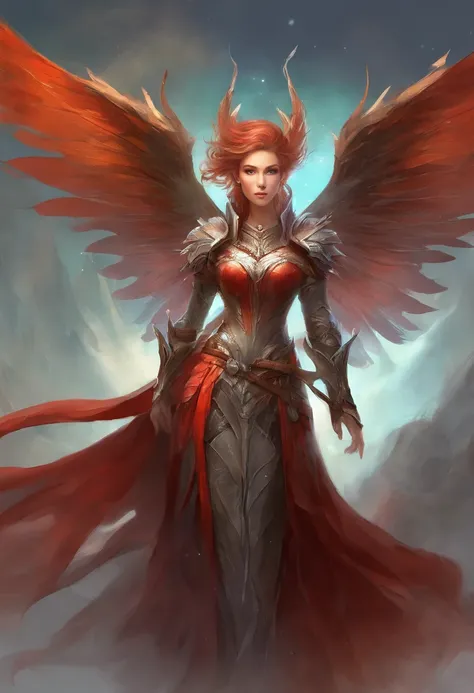 Fairy, rust red wings, ash grey armor, creepy looking, Masterpiece, Best Quality