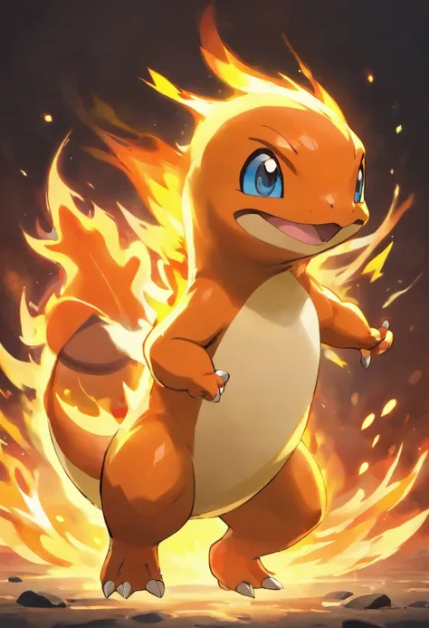 best quality,4k,8k,highres,masterpiece:1.2,ultra-detailed,realistic:1.37,charmander,pokemon,fire type,flame on tail,big eyes,cute,charred scales,dynamic pose,glowing ember,colorful,animated,charming,characteristic flames,smoky background,sharp focus,vivid ...