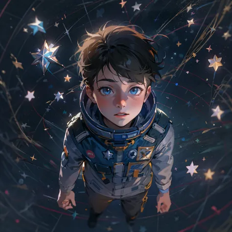 ridiculous resolution, high resolution, (masterpiece:1.4), super detailed, 1boy, seen from above, space, floating, stars --v 6