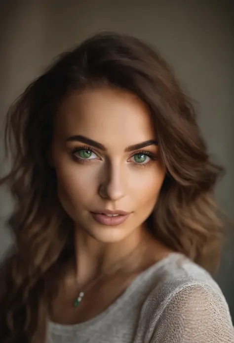 Arafed woman with a white tank top and necklace, fille sexy aux yeux verts, Portrait Sophie Mudd, cheveux bruns et grands yeux, selfie of a young woman, Yeux de chambre, Violet Myers, sans maquillage, maquillage naturel, looking straight at camera, Visage ...