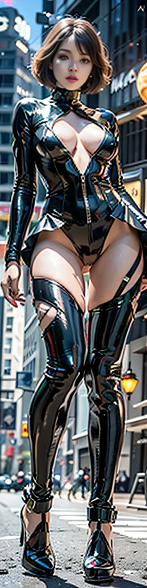 RAW, masterpiece, ultra thin photo, best quality, ultra high resolution, photorealistic, sunlight, full body portrait, incredibly beautiful, dynamic poses, delicate face, vibrant eyes, (side view), she is using a futuristic Catwoman mechanism, lilac eyes, ...