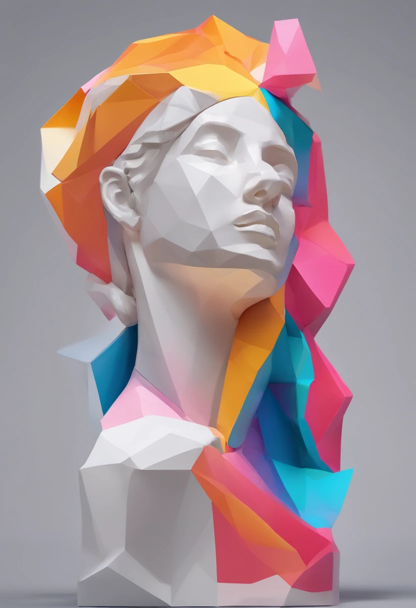 Close-up of a statue of a woman, Colorful classical statues, greek godness portrait sculpture, Classical art, bust with a beautiful neck, Escultura Michelangelo, classicism artstyle,Paper cut art style, Neon candy color, Simple, Stylish, Bright.。.。.。.。.。.3...