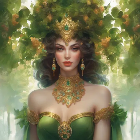 um retrato de corpo inteiro de uma mulher em um vestido verde e branco com uma coroa, Artgerm e Wlop, Artgerm Julie Bell Beeple, Aly Fell e Artgerm, Modelo IG | Artgerm, wlop e Artgerm, Cavaleiro elfo sedutor da princesa, Artgerm extremamente detalhado, Ra...