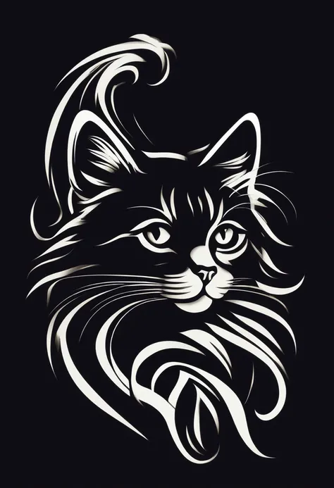 Logo design，Cat pet shop，planar，2D，with black background，Minimalist style，vectorial，delicated，hyper HD