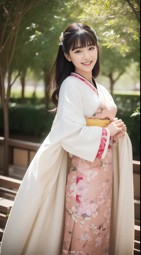 22-year-old girl、Furisode、Flashy pattern、cafes、A smile、Beautuful Women、((top-quality、8K、​masterpiece：1.3))、foco nítido：1.2、An ultra-high picture quality、top-quality、​masterpiece、natural soft light、The upper part of the body