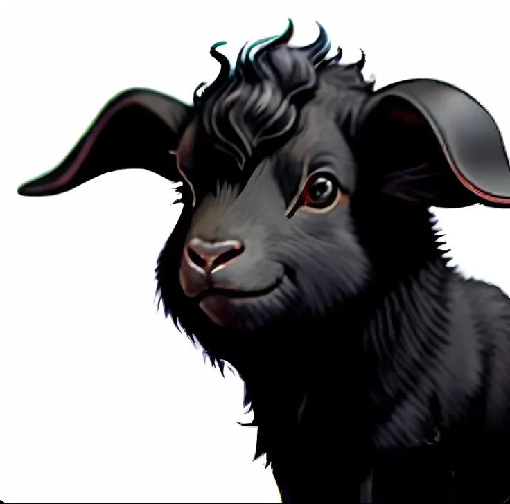 There is a black goat with long ears and a black nose, lamb and goat fused as one, goat body, A goat, Avatar image, goats