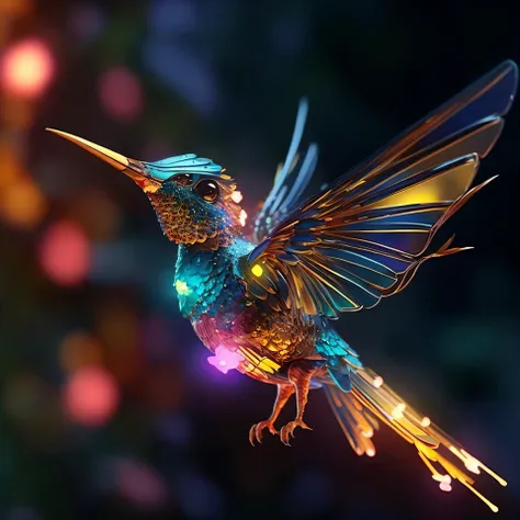 passaro de cores vivas voando no ar com as asas abertas, 3d arte digital 4k, Arte digital altamente detalhada em 4k, bela arte digital, Arte digital alucinante, Holographic creatures, Arte 3D digital detalhada, a surrealistic bird, surrealistic bird, arte ...