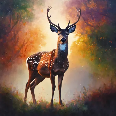 (best quality,masterpiece:1.2),soft focus,bright gradient watercolor,dreamy,white background,Nara Temples,Deer