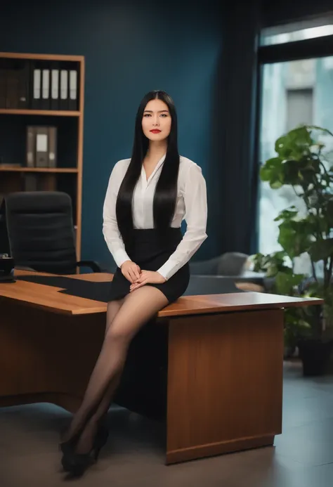 Office lady with straight black hair super long hair