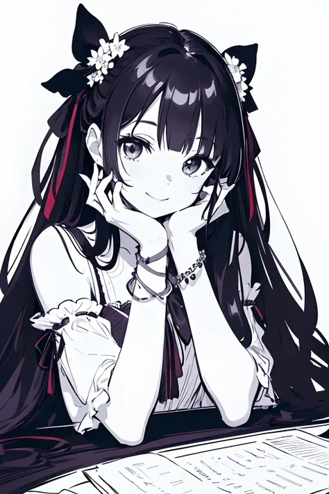 masterpiece, best quality, 1girl, solo, long_hair, looking_at_viewer, smile, dress, ribbon, jewelry, very_long_hair, hair_ribbon...