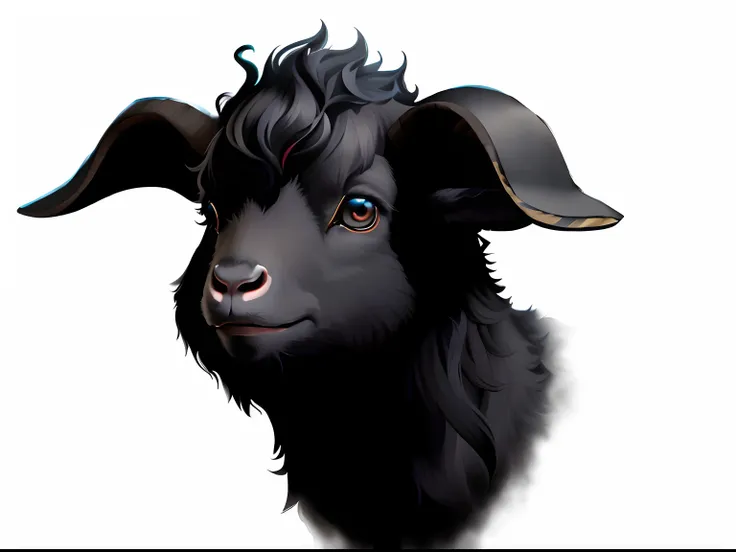 There is a goat with a black face and a black hat,  half goat, A goat, A high resolution,  goats, lamb and goat fused as one, lovely digital painting