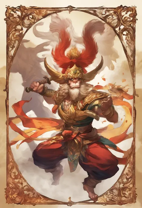 Monkey King in battle ::3 epic battle scenes, actionpacked, Dynamic composition ::2 Strong light illumination, Dramatic shadows, strong contrasts ::1 Martial arts poses, Agile movements, Acrobatic fighting style ::1 Whirlwind, Flying debris, energy blast