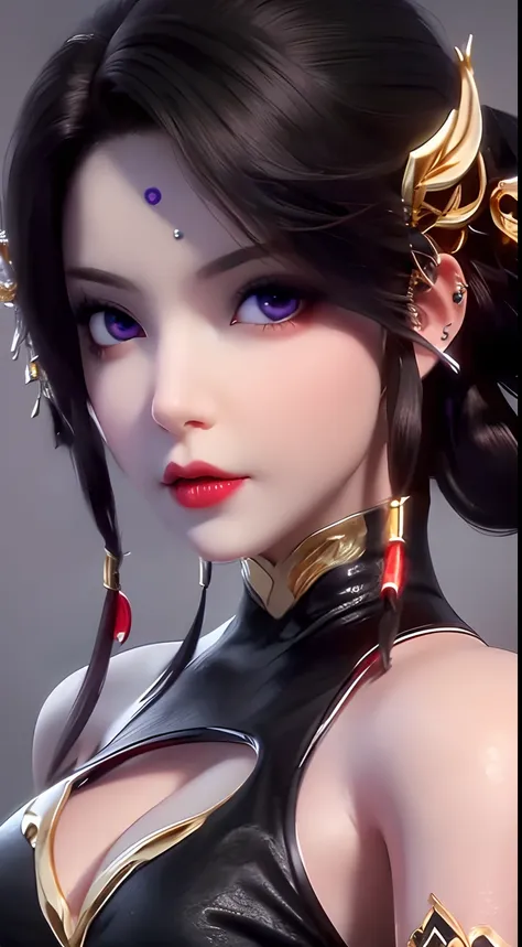 "A very beautiful girl from the abyss, a girl with magical beauty, ((wearing a black dress with gold trim:1.8)), black dress that hugs the body, historical style costumes, sexy ancient style, jet black curly hair, the most beautiful and detailed hair jewel...