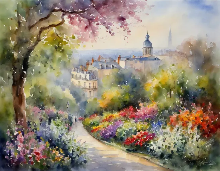 a fantastic flowering garden. estilo de pintura impressionismo obras de Claude Monet, Boulevard Montmartre masterpiece