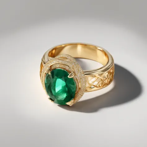 assymetrical silk emerald ring, Hollow, High Polished and matte 18k gold