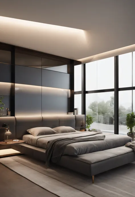 Imagine an ultra-modern one, Dual-purpose rooms that optimize space and integrate advanced technology. Rooms are compact, Wall-mounted smart bed，Can be controlled through the application, sleek, Floating desk with built-in wireless charging, Smart glass wi...